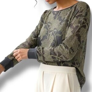 Lafayette 148 Gold Metallic Silver Mesh Floral Boat Neck Blouse Phoenix S